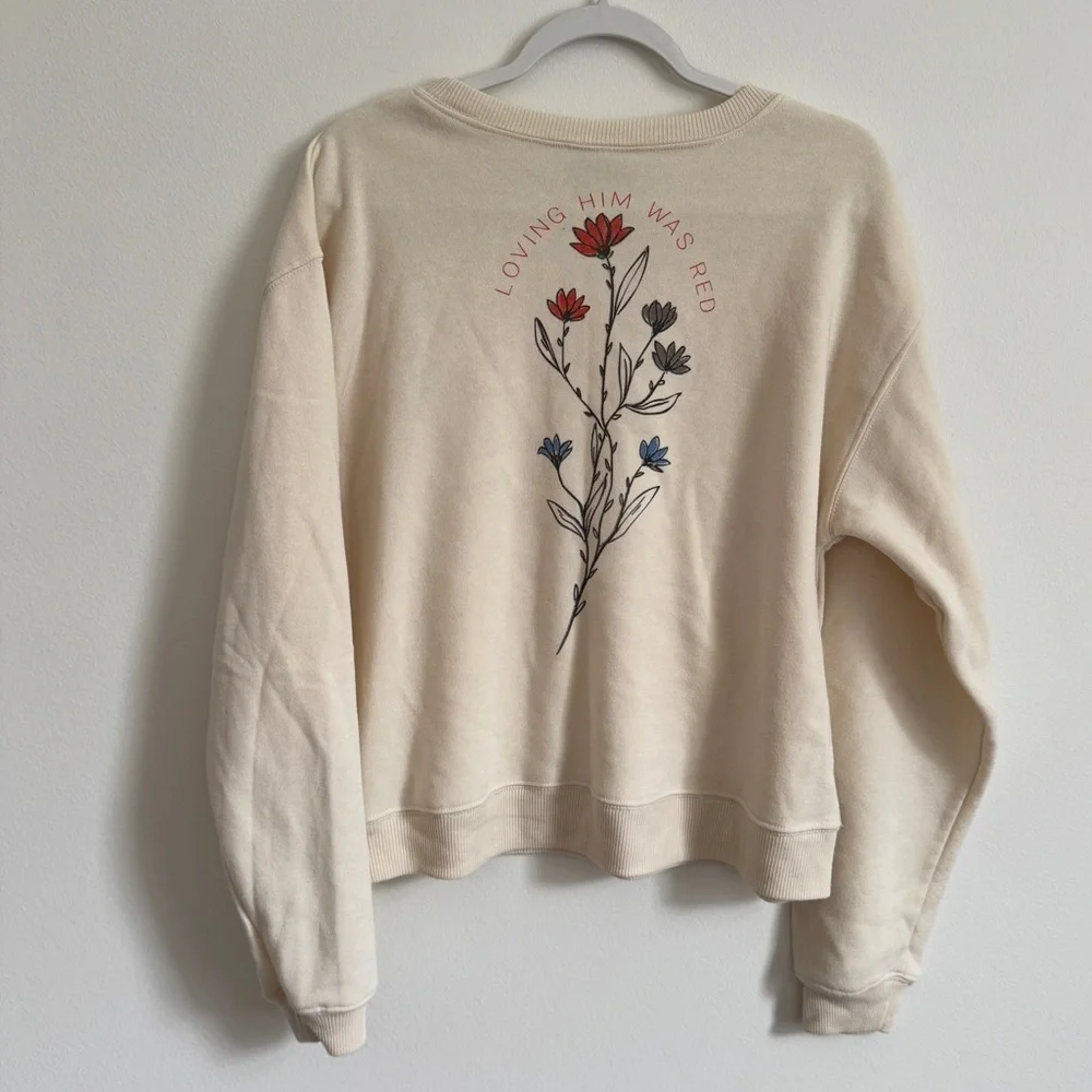 Taylor Swift Loving Him Was Red Crewneck Sweatshirt Size Large Cream Pullover